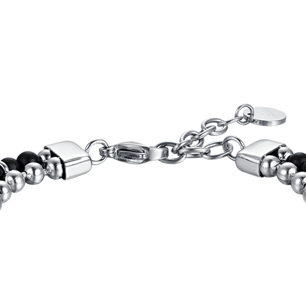 BRACCIALE UOMO IN ACCIAIO CON AGATA NERA ED ELEMENTI IN ACCIAIO