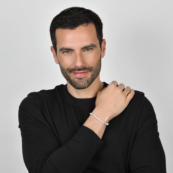 BRACCIALE UOMO IN ACCIAIO CON PIETRE BIANCHE