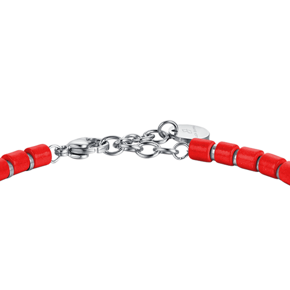 BRACCIALE UOMO IN ACCIAIO CON PIETRE ROSSE