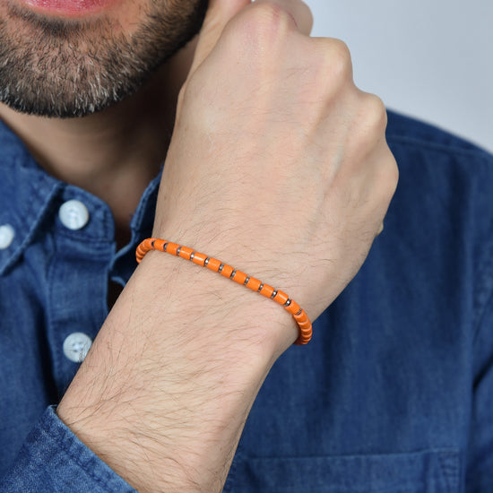 Bracciale 10:10 In Pietre Naturali Agata Cilindrica E Acciaio Inox - Realizzato In Italia, Uomo E Donna