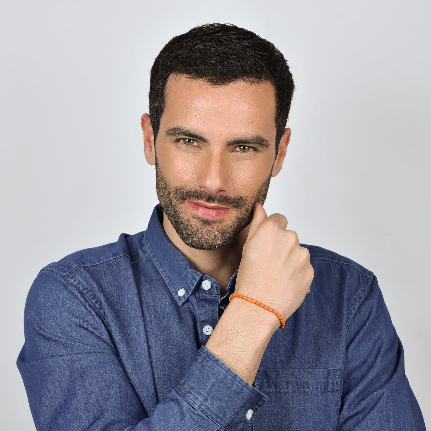 BRACCIALE UOMO IN ACCIAIO CON PIETRE ARANCIONI