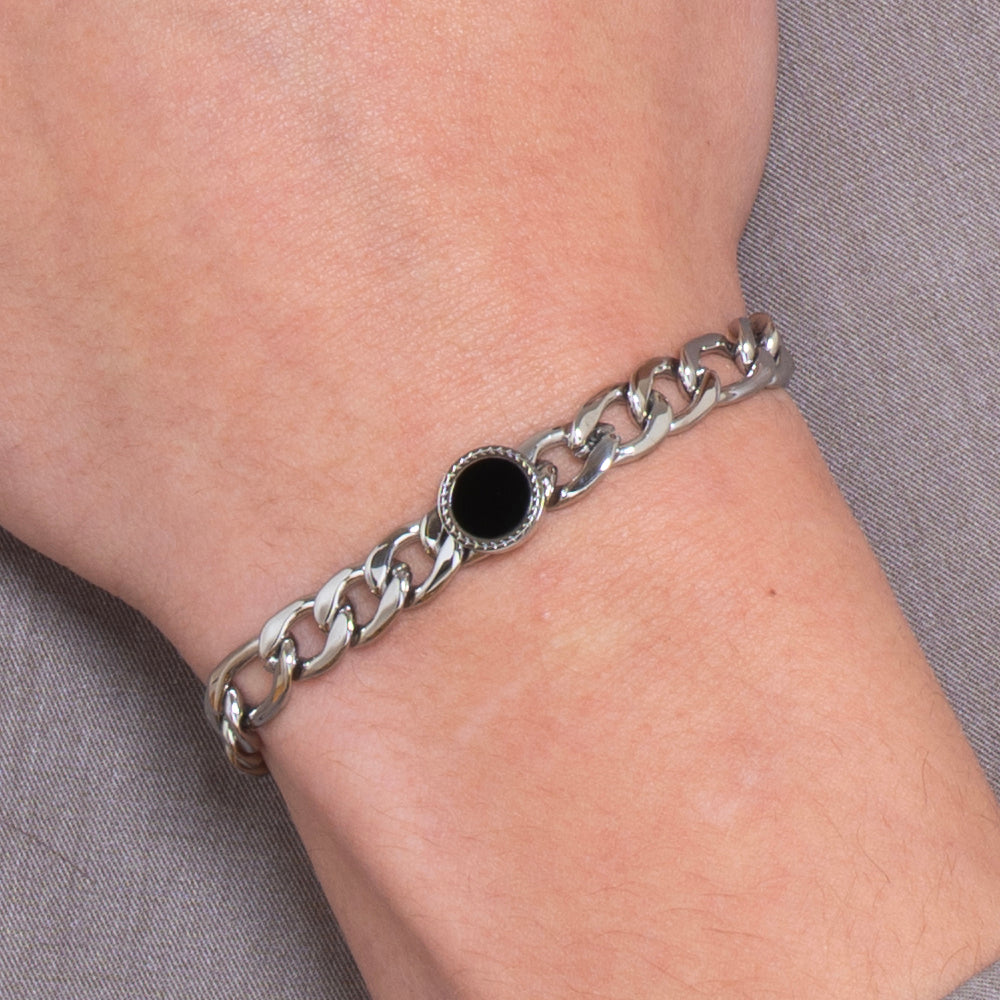 BRACCIALE UOMO IN ACCIAIO CON AGATA NERA