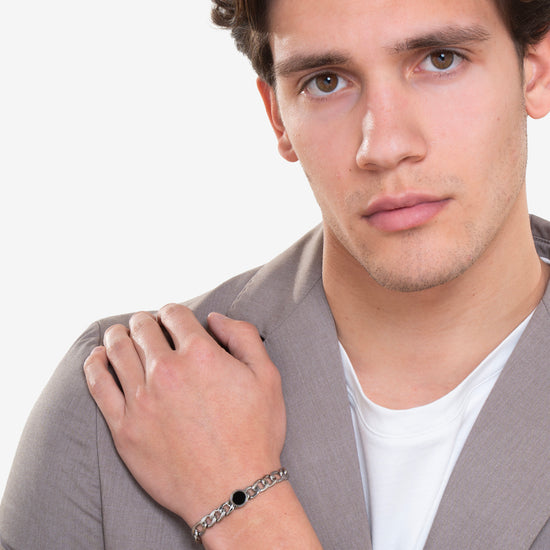 BRACCIALE UOMO IN ACCIAIO CON AGATA NERA