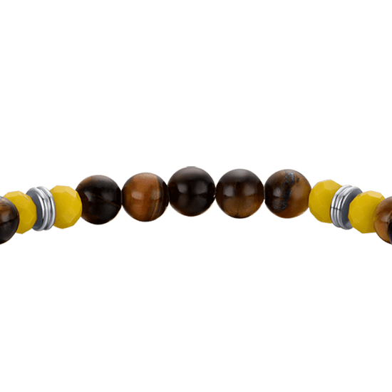 BRACCIALE UOMO ELASTICO CON PIETRE OCCHIO DI TIGRE E GIALLE E CORNO GIALLO