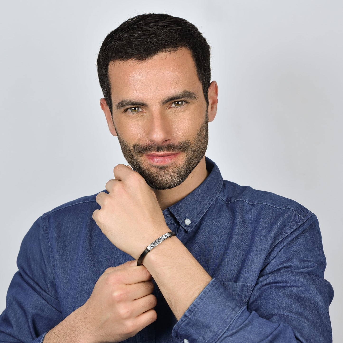 BRACCIALE UOMO IN CUOIO GRAZIE MAESTRO CON PIASTRA