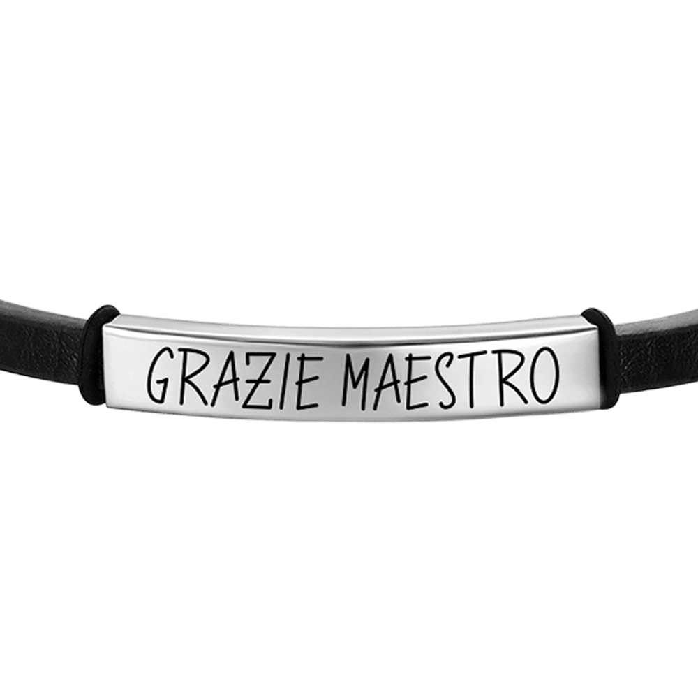 BRACCIALE UOMO IN CUOIO GRAZIE MAESTRO CON PIASTRA