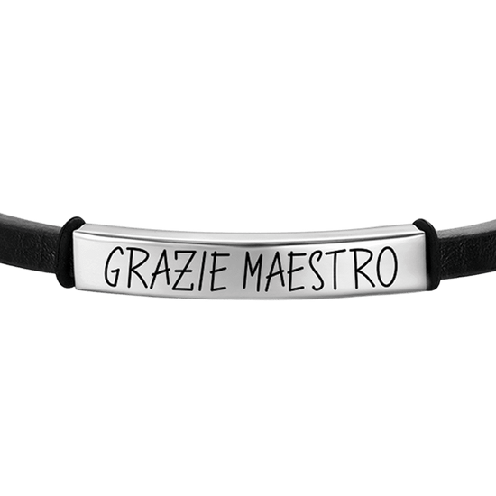 BRACCIALE UOMO IN CUOIO GRAZIE MAESTRO CON PIASTRA