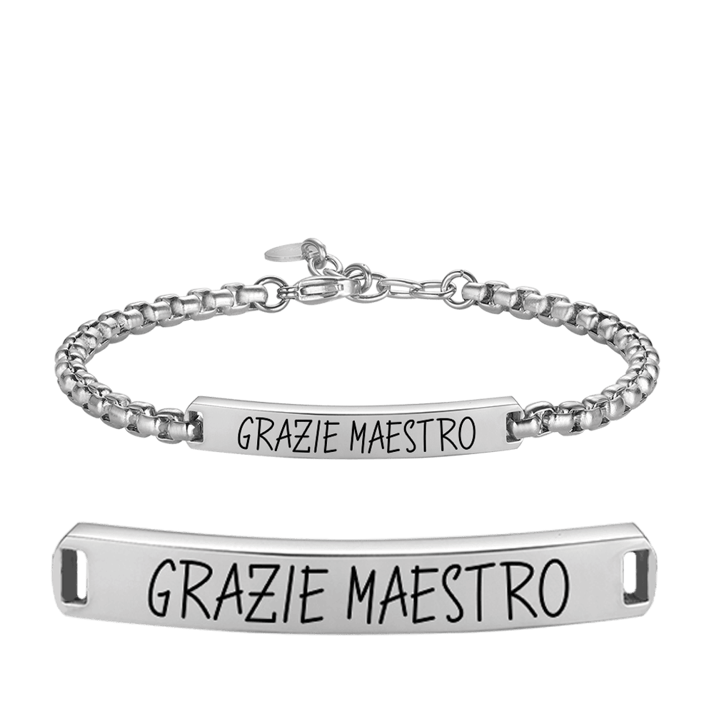 BRACCIALE UOMO IN ACCIAIO GRAZIE MAESTRO CON PIASTRA