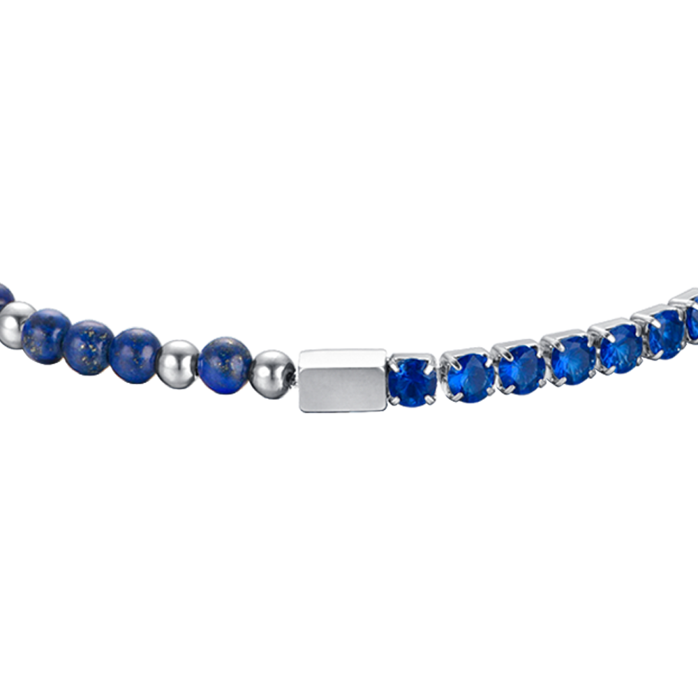 BRACCIALE UOMO IN ACCIAIO CON CRISTALLI BLU E PIETRE BLU