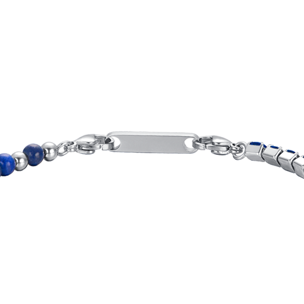 BRACCIALE UOMO IN ACCIAIO CON CRISTALLI BLU E PIETRE BLU