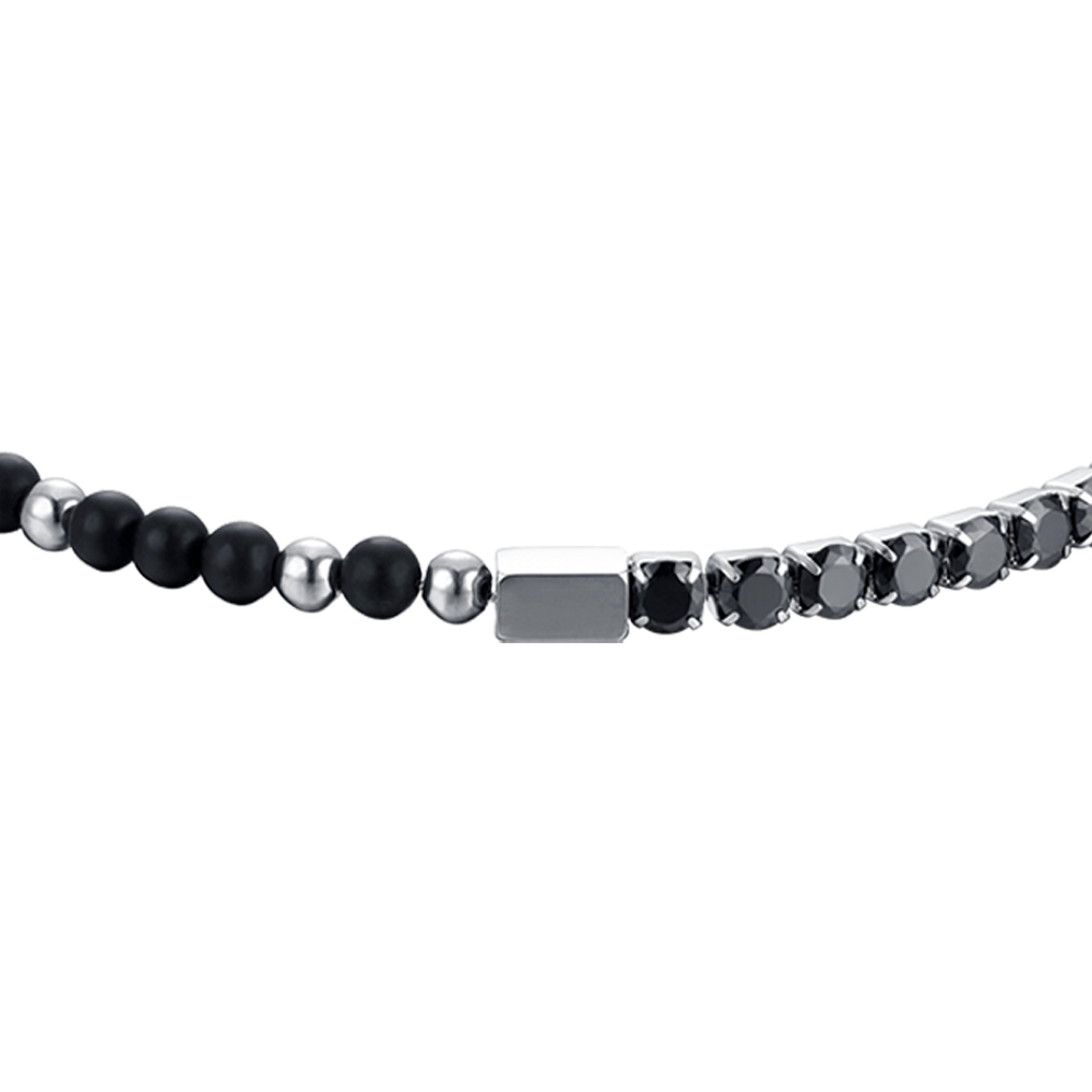 BRACCIALE UOMO IN ACCIAIO CON CRISTALLI NERI E PIETRE NERE