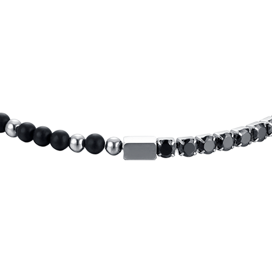 BRACCIALE UOMO IN ACCIAIO CON CRISTALLI NERI E PIETRE NERE