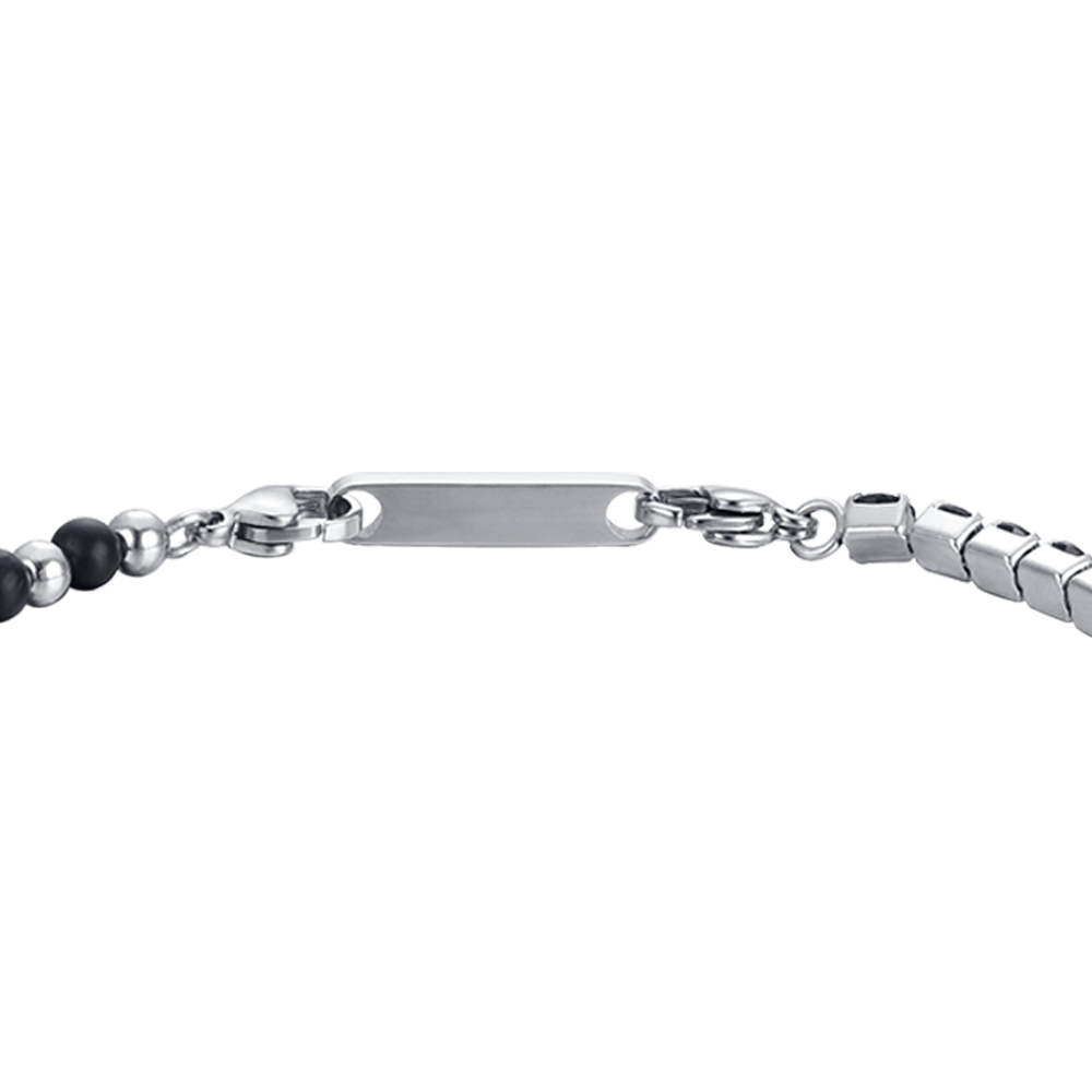 BRACCIALE UOMO IN ACCIAIO CON CRISTALLI NERI E PIETRE NERE