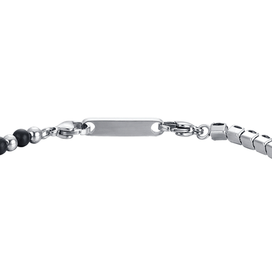 BRACCIALE UOMO IN ACCIAIO CON CRISTALLI NERI E PIETRE NERE