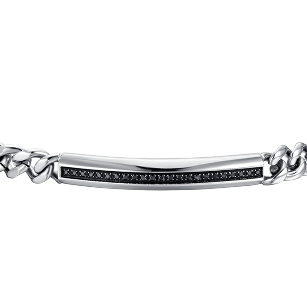 BRACCIALE UOMO IN ACCIAIO CON ELEMENTO CON CRISTALLI NERI