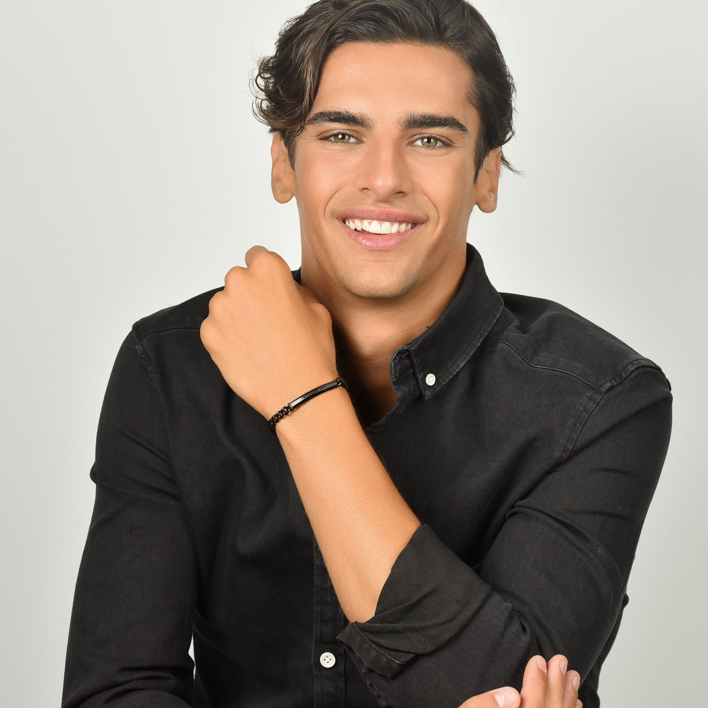 BRACCIALE UOMO IN ACCIAIO IP NERO CON ELEMENTO CON CRISTALLI NERI