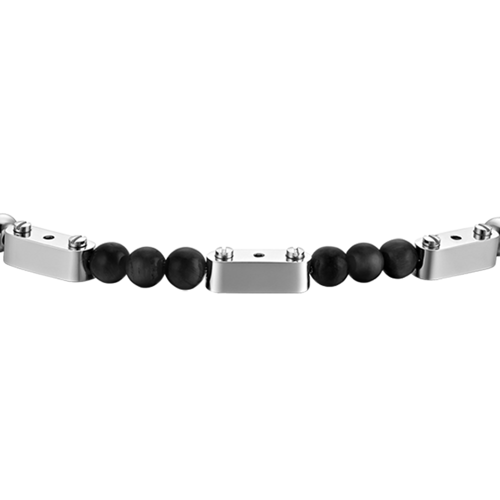 BRACCIALE UOMO IN ACCIAIO CON PIETRE NERE