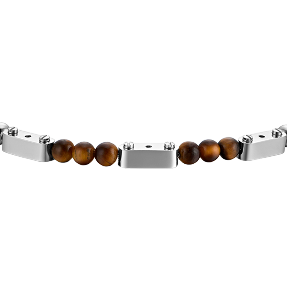 BRACCIALE UOMO IN ACCIAIO CON PIETRE OCCHIO DI TIGRE