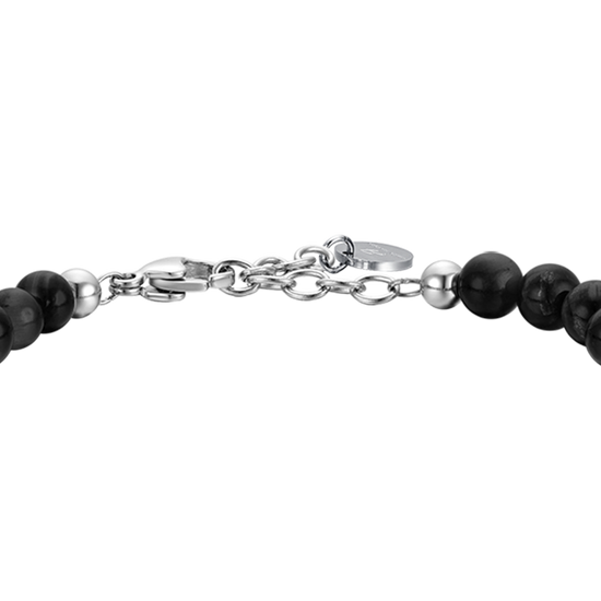 BRACCIALE UOMO IN ACCIAIO CON PIETRE NERE ED ELEMENTI IN ACCIAIO