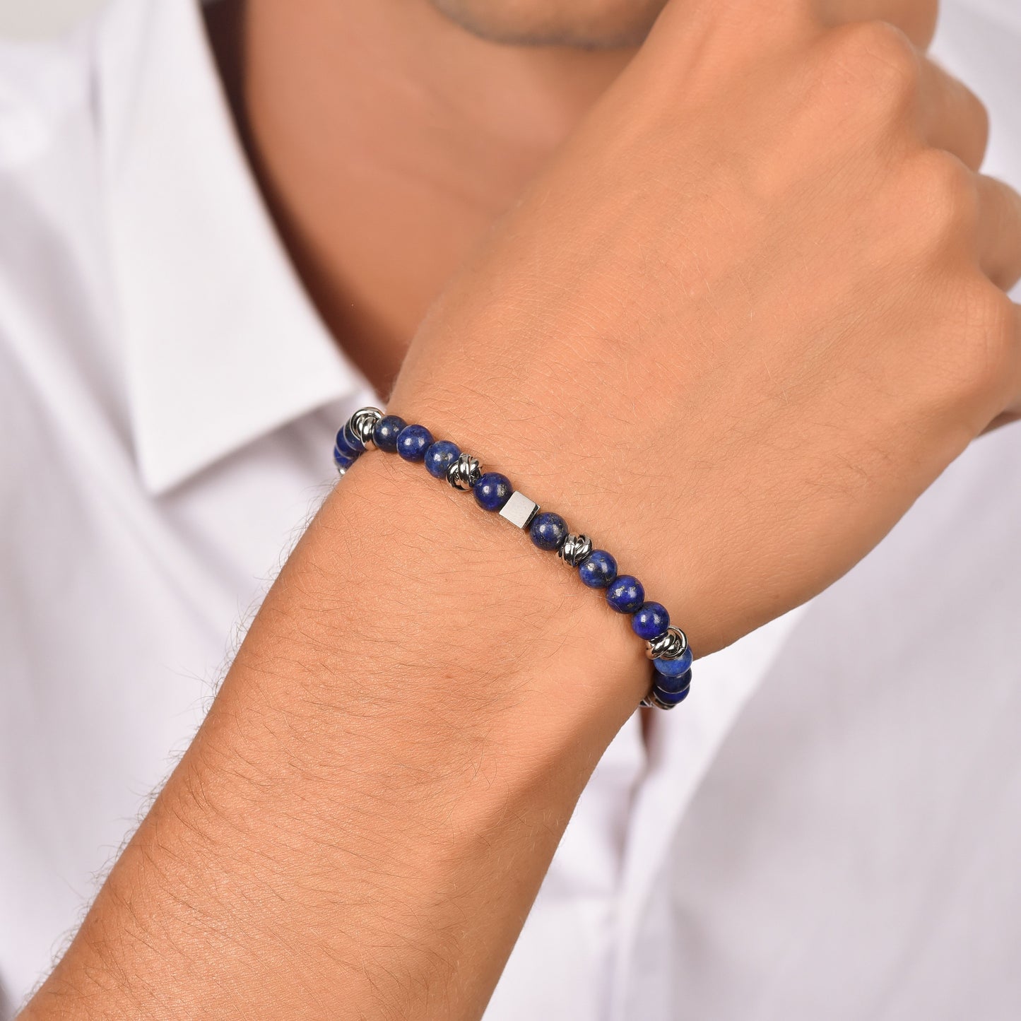 BRACCIALE UOMO IN ACCIAIO CON PIETRE BLU ED ELEMENTI IN ACCIAIO Luca Barra