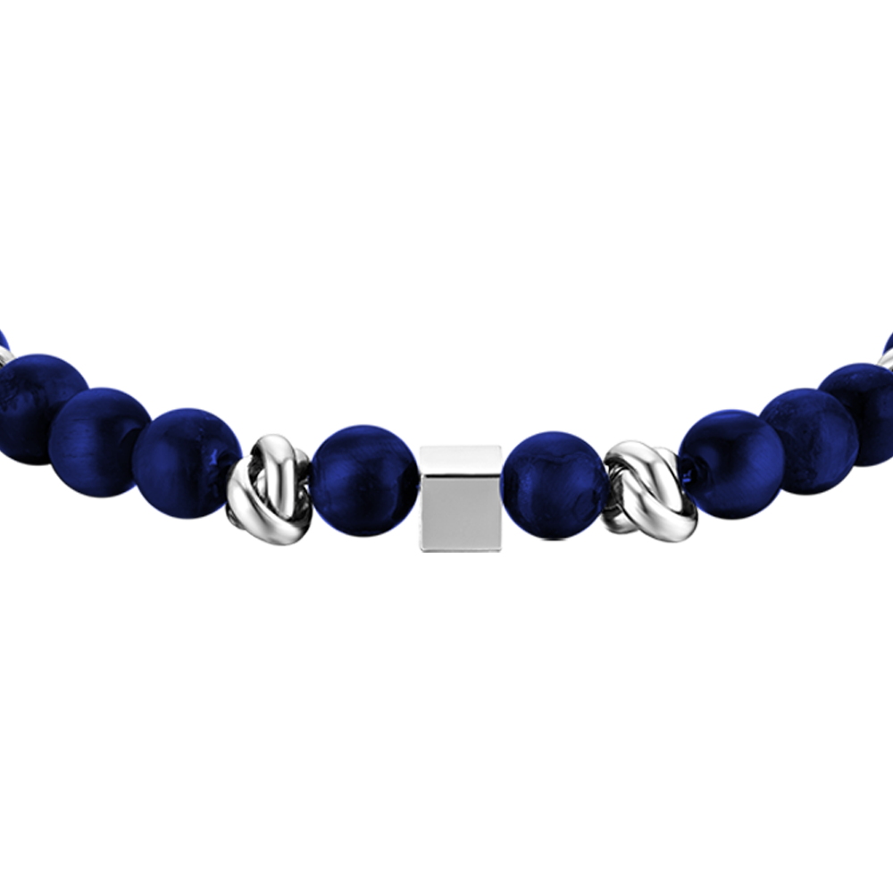 BRACCIALE UOMO IN ACCIAIO CON PIETRE BLU ED ELEMENTI IN ACCIAIO