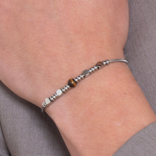 BRACCIALE UOMO IN ACCIAIO CON PIETRE OCCHIO DI TIGRE