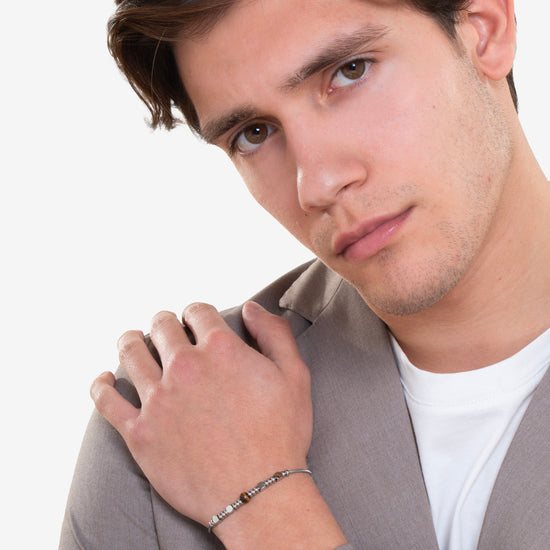 BRACCIALE UOMO IN ACCIAIO CON PIETRE OCCHIO DI TIGRE