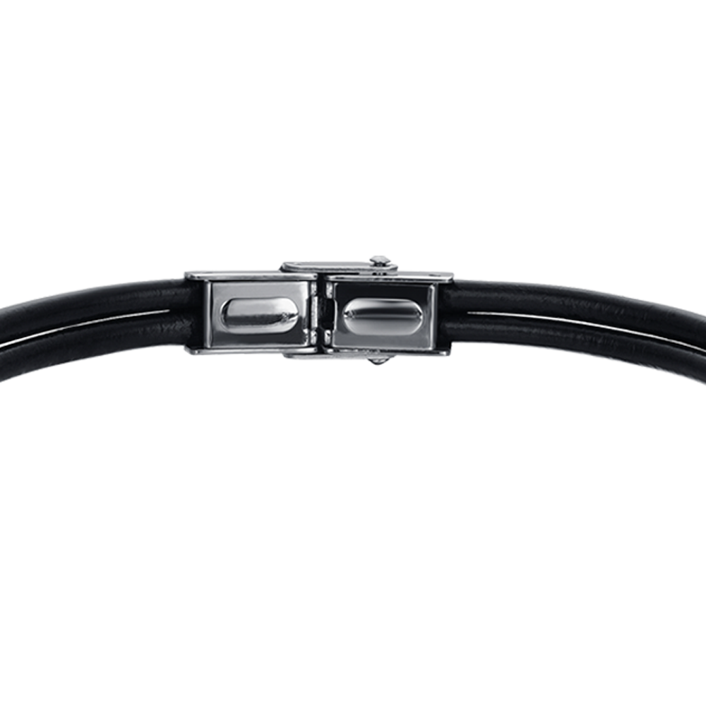 BRACCIALE UOMO IN CUOIO NERO CON ELEMENTI IN ACCIAIO