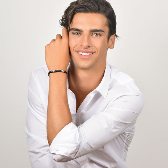 BRACCIALE UOMO IN CUOIO MARRONE CON ELEMENTI IN ACCIAIO