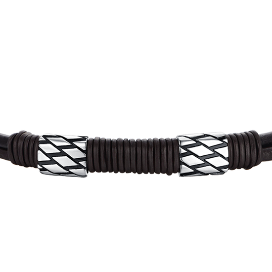 BRACCIALE UOMO IN CUOIO MARRONE CON ELEMENTI IN ACCIAIO