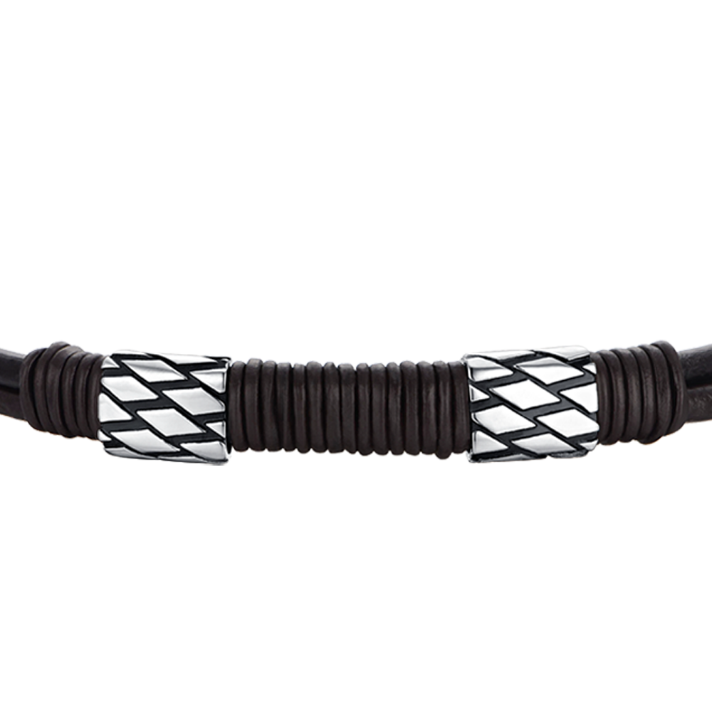 BRACCIALE UOMO IN CUOIO MARRONE CON ELEMENTI IN ACCIAIO