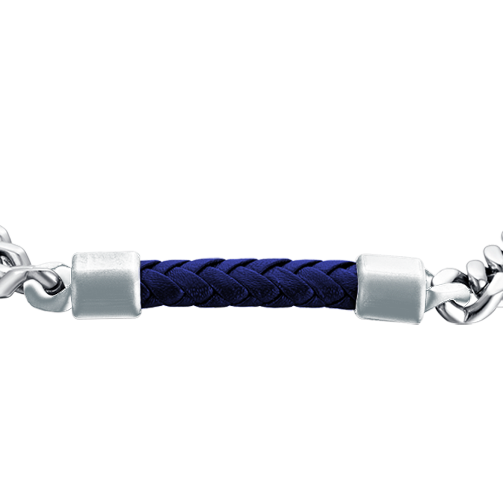BRACCIALE UOMO IN ACCIAIO CON ELEMENTO IN CUOIO BLU