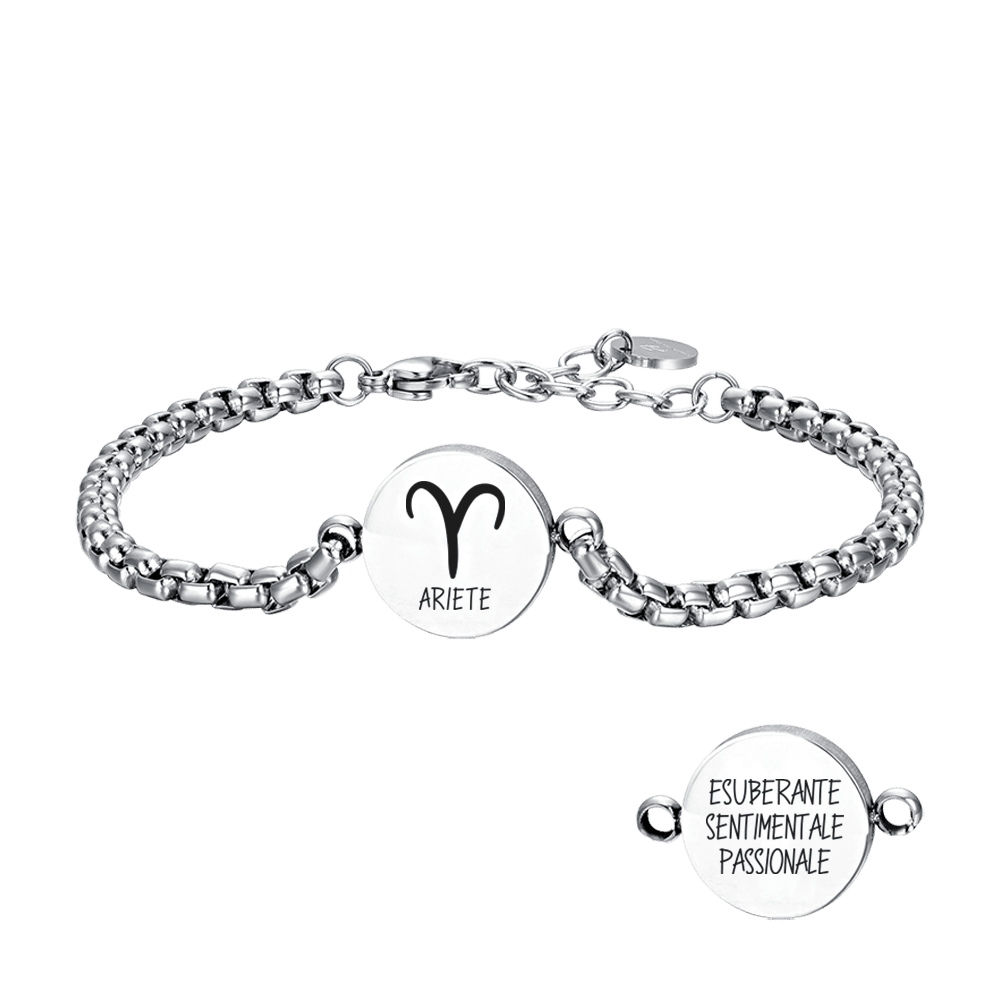 BRACCIALE UOMO IN ACCIAIO SEGNO ZODIACALE ARIETE PIASTRA