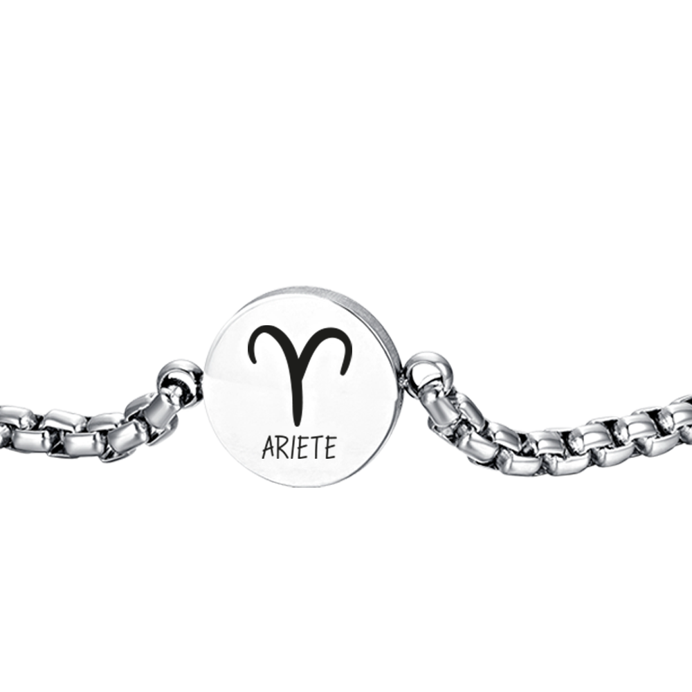 BRACCIALE UOMO IN ACCIAIO SEGNO ZODIACALE ARIETE PIASTRA