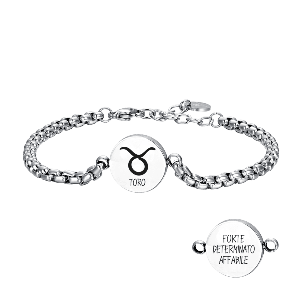 BRACCIALE UOMO IN ACCIAIO SEGNO ZODIACALE TORO PIASTRA Luca Barra