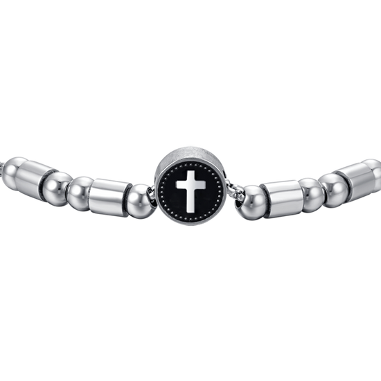 BRACCIALE UOMO IN ACCIAIO ELEMENTO CON CROCE SILVER E SMALTO NERO Luca Barra