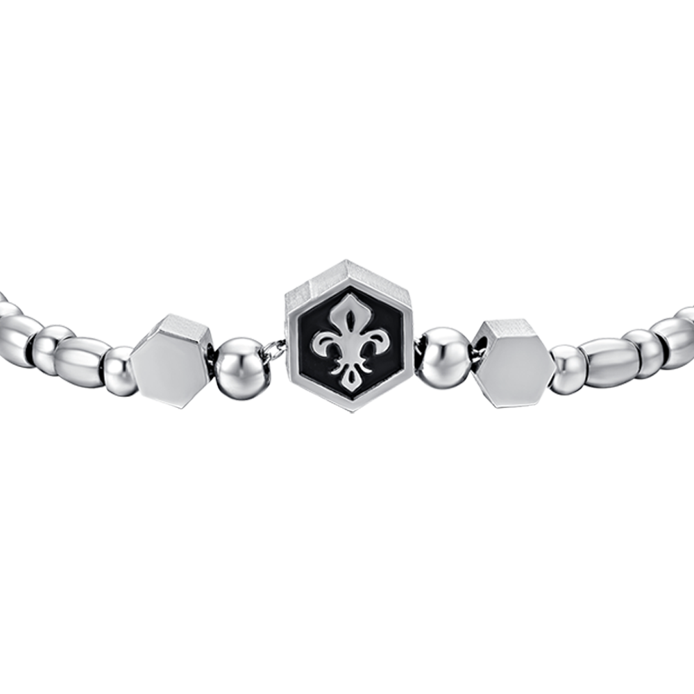 BRACCIALE UOMO IN ACCIAIO ELEMENTO CON GIGLIO SILVER E SMALTO NERO