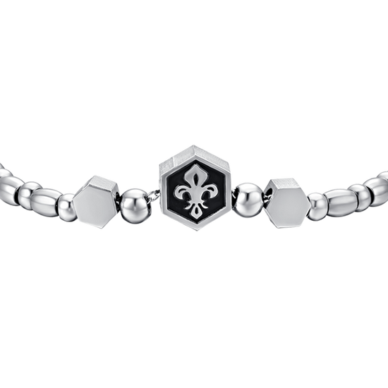BRACCIALE UOMO IN ACCIAIO ELEMENTO CON GIGLIO SILVER E SMALTO NERO