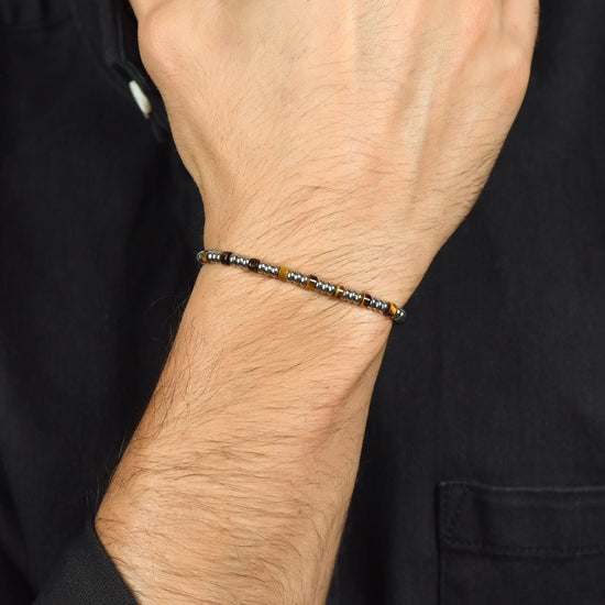 BRACCIALE UOMO IN ACCIAIO CON ELEMENTI SILVER E PIETRE OCCHIO DI TIGRE Luca Barra