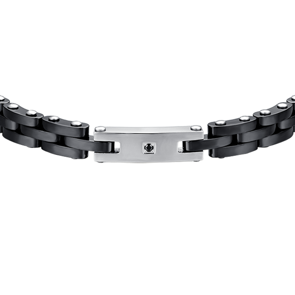BRACCIALE UOMOIN ACCIAIO CON CERAMICA NERA E CRISTALLO NERO
