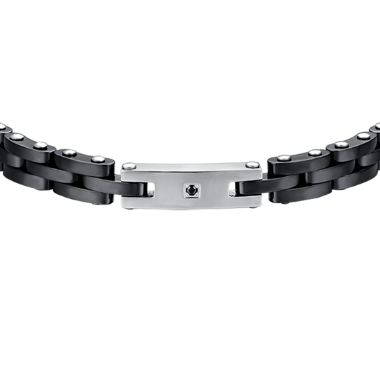BRACCIALE UOMOIN ACCIAIO CON CERAMICA NERA E CRISTALLO NERO