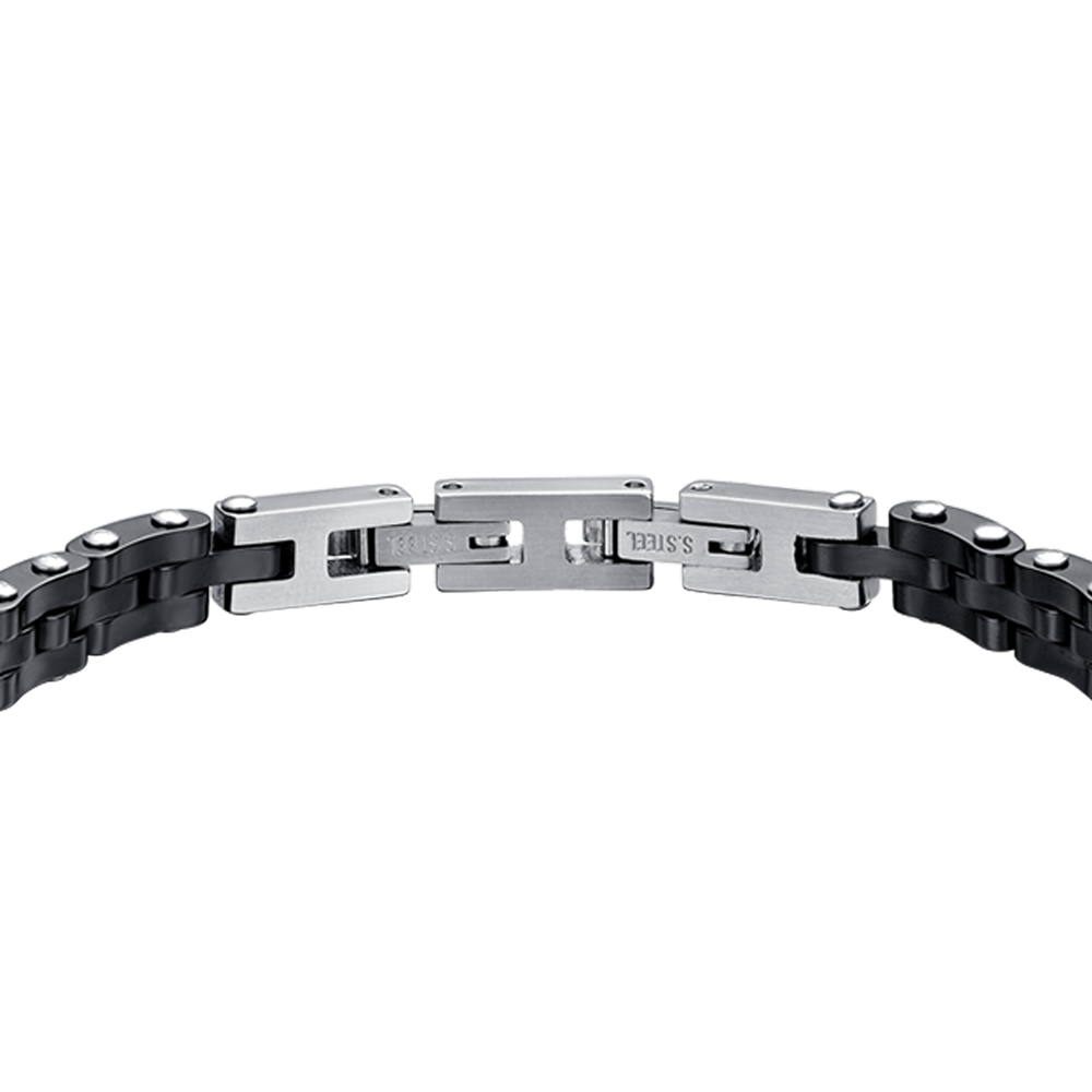 BRACCIALE UOMOIN ACCIAIO CON CERAMICA NERA E CRISTALLO NERO