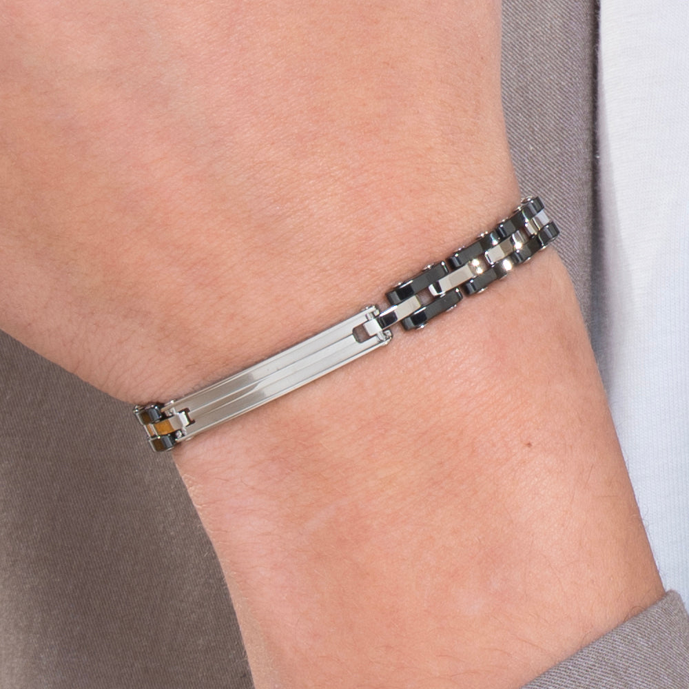 BRACCIALE UOMO IN ACCIAIO CON CERAMICA NERA