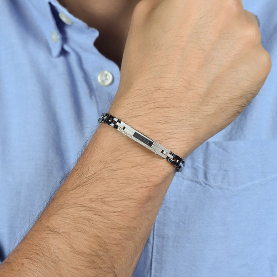 BRACCIALE UOMO IN ACCIAIO CON CERAMICA NERA