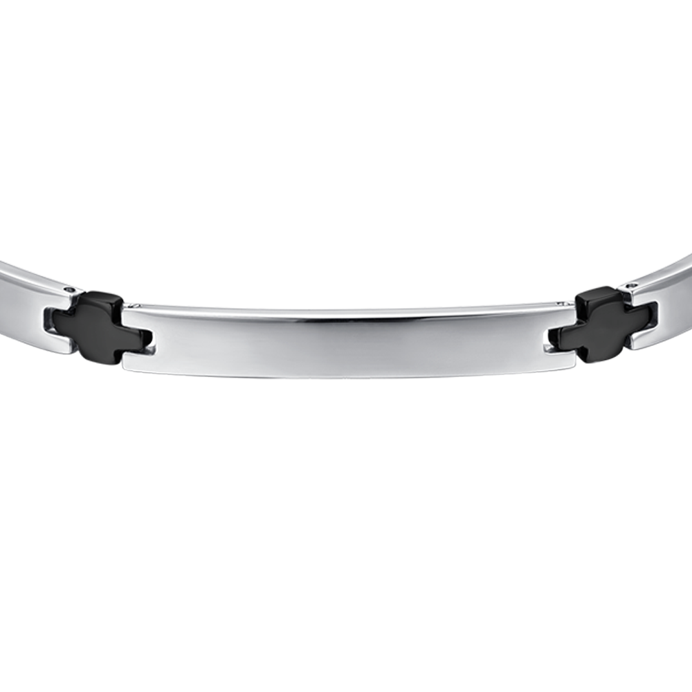 BRACCIALE UOMO IN ACCIAIO CON PIASTRA E CROCI IP NERO