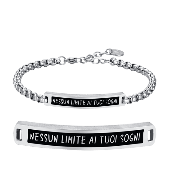 BRACCIALE UOMO IN ACCIAIO PIASTRA IP NERO NESSUN LIMITE AI TUOI SOGNI