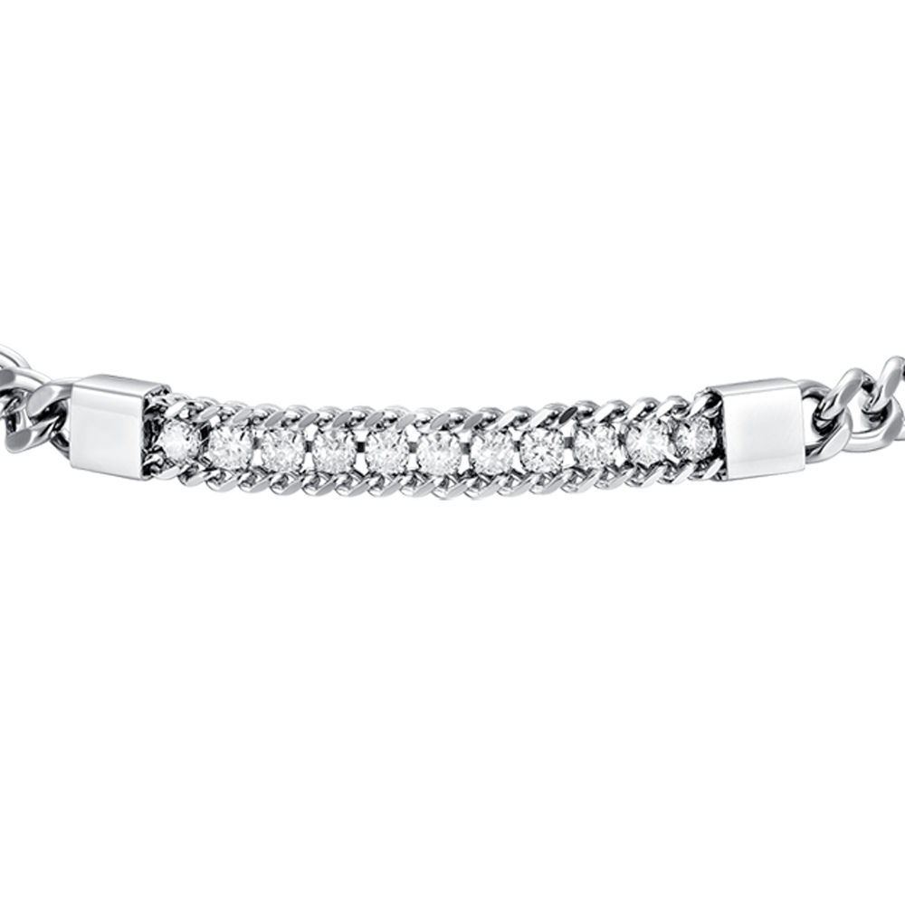 BRACCIALE UOMO IN ACCIAIO ELEMENTO CON CRISTALLI BIANCHI