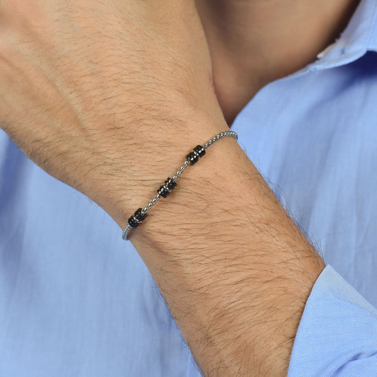 BRACCIALE UOMO IN ACCIAIO CON ELEMENTI IP NERO E SILVER Luca Barra