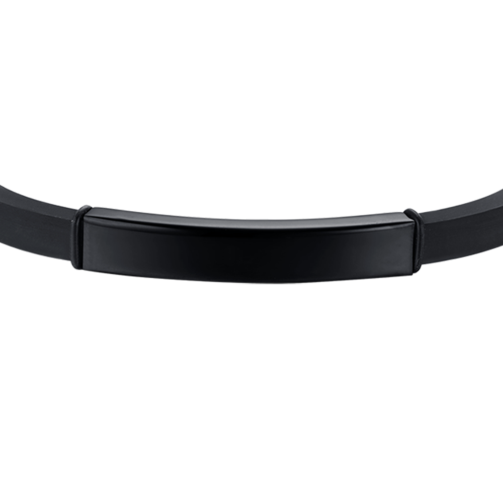 BRACCIALE UOMO IN SILICONE CON PIASTRA IN ACCIAIO IP NERO
