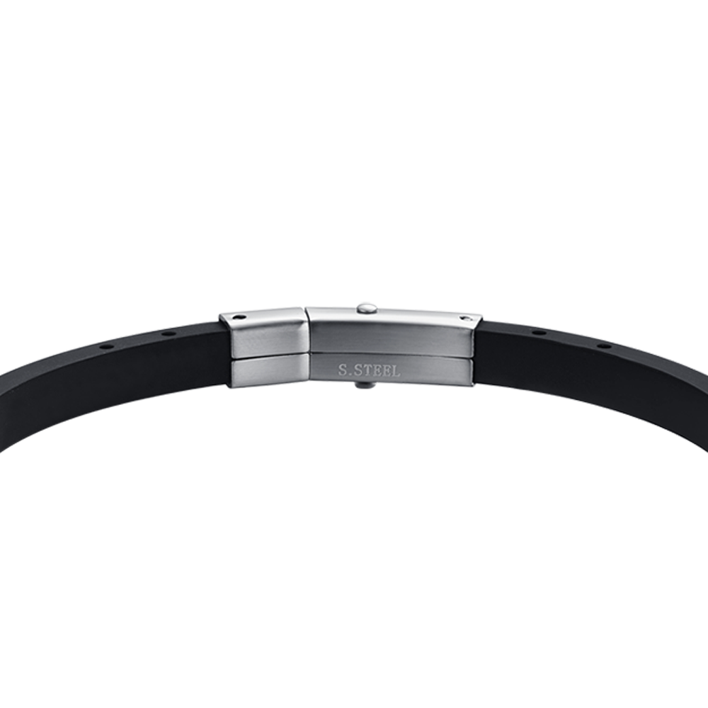 BRACCIALE UOMO IN SILICONE CON PIASTRA IN ACCIAIO IP NERO